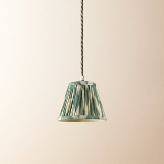 18cm Straight Empire Pendant shade in Printed Linen Ikat Shade in Eau de Nil Zig Zag