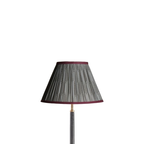 30cm empire lampshade in balinese ferns block printed cotton with pinky purple tape