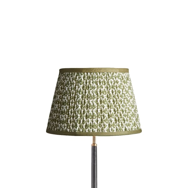 35cm straight empire lampshade in temple green block printed cotton