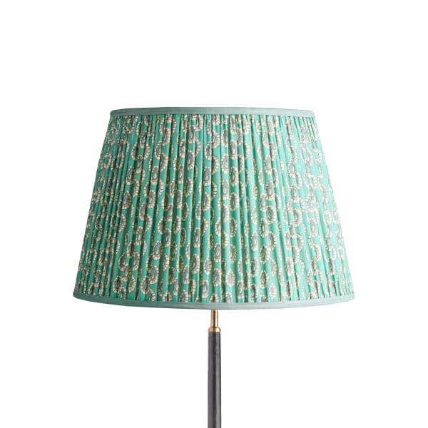 45cm straight empire shade in aqua block printed Dotty gathered cotton by GP & J Baker