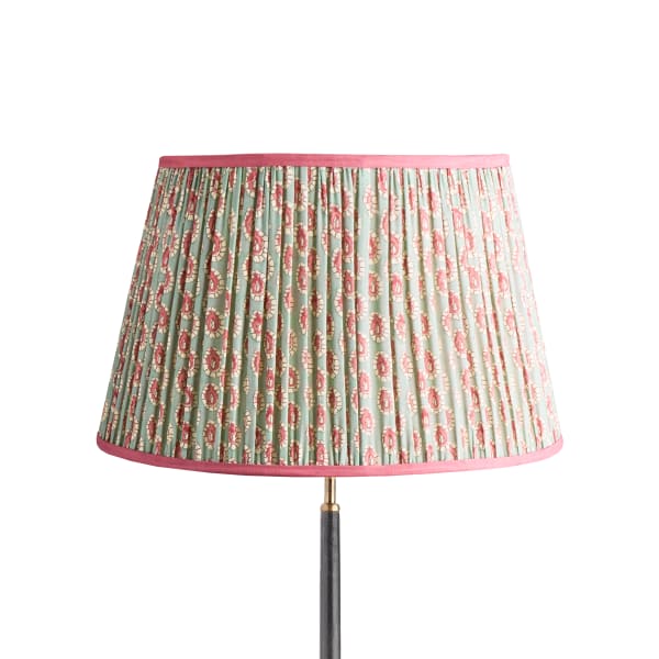 50cm straight empire shade with adjustable gimbal in aqua pink block printed Dotty gathered cotton by GP & J Baker