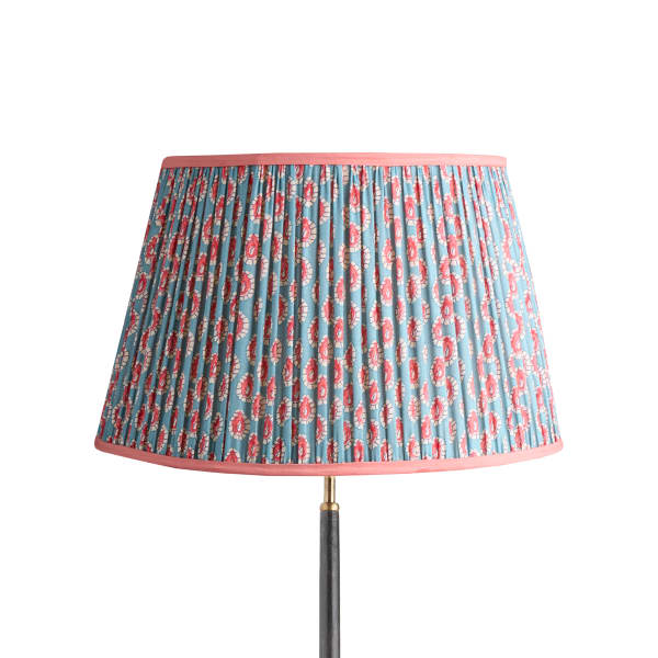 50cm straight empire shade with adjustable gimbal in blue and red block printed Dotty gathered cotton by GP & J Baker
