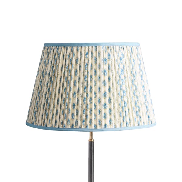 50cm straight empire shade with adjustable gimbal in blue and white block printed Dotty gathered cotton by GP & J Baker