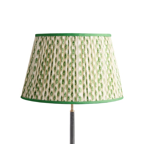50cm straight empire shade with adjustable gimbal in green and white block printed Dotty gathered cotton by GP & J Baker