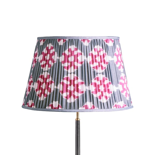 50cm straight empire silk ikat shade with carrier in pink and pewter Darjee