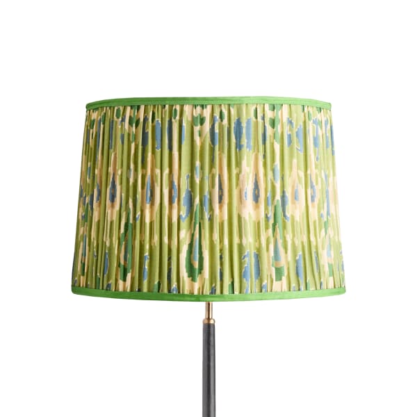 45cm tapered drum shade with adjustable gimbal in green blue Bokhara gathered linen by GP & J Baker