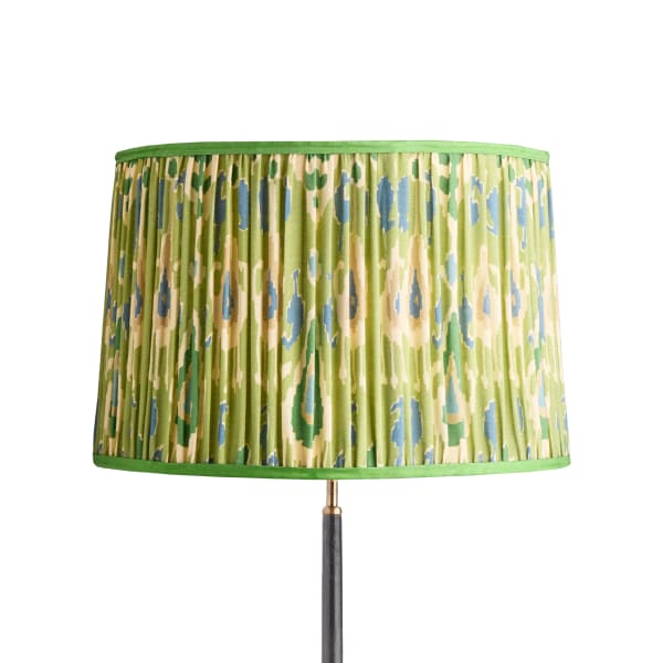 50cm tapered drum shade with adjustable gimbal in green blue Bokhara gathered linen by GP & J Baker