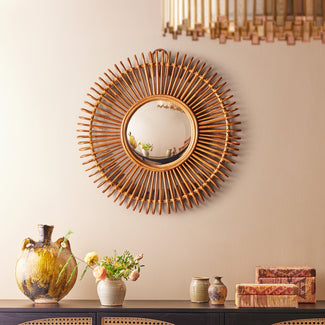 Spirali mirror in natural rattan