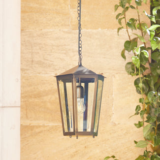 Holt IP44 exterior hanging lantern in bronze