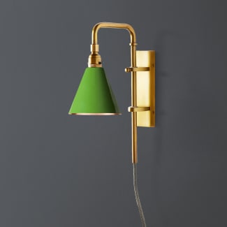 Tiree wall fitting in antiqued brass with external flex in olive green