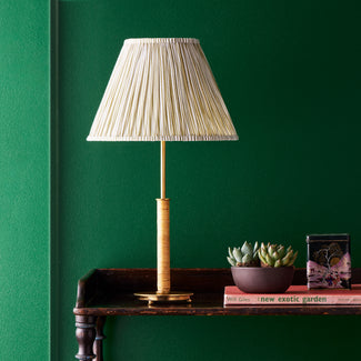 Piaf rechargeable table lamp in brass and wrapped cane