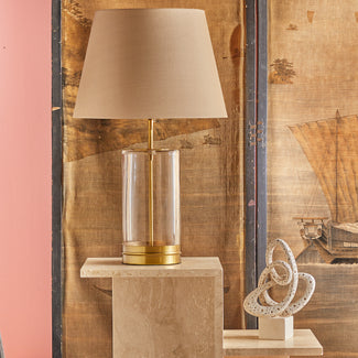 Wisteria rechargeable table lamp in glass finished in antique brass