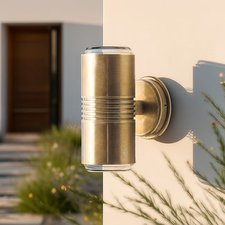 Larger Blythe IP54 outdoor wall light in antique brass