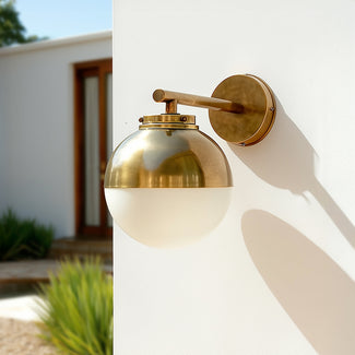 Claridge exterior IP54 wall light in glass and brass
